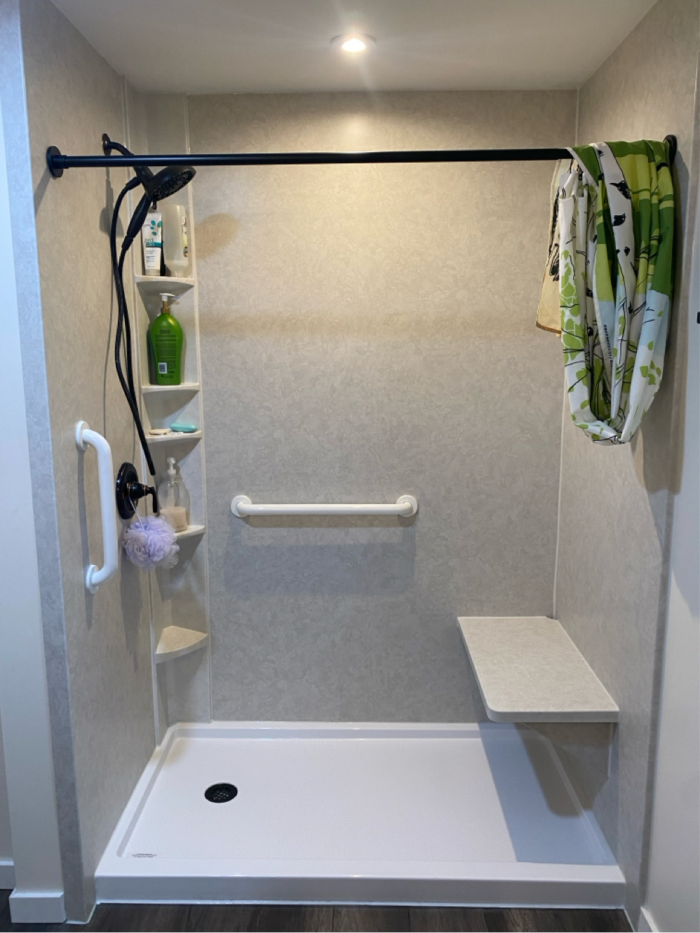 Shower Pan & Roman Stone Walls, Bench 